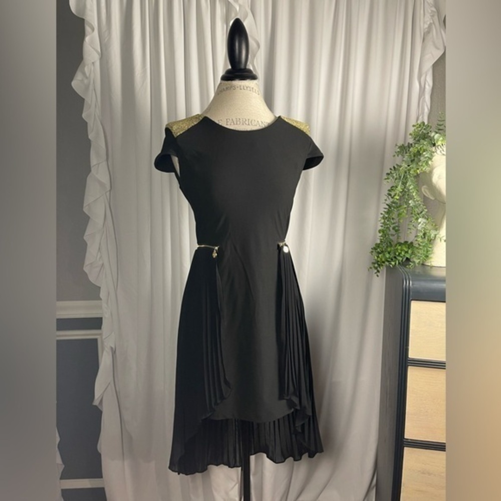 Zuolla Vintage Black & Gold High Low Dress With Detachable Pleated Skirt Size M